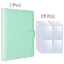 1pc A5 Size Korean Style Loose Leaf Card Holder, 25 Pages, 4 Card Slots, 200 Card Slots, PU Leather Cover, Convenient For Card Organization - Multicolor - View 21