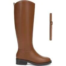 Athlefit Women's Knee High Riding Boots Round Toe Low Heel Tall Boots Pull On Long Booties With Buckle - Nâu nhạt - Xem 3