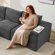 LIZHOUMIL 108'' Modular Sectional Sofa, Corduroy L-Shaped Sofa With Deep Seat & Throw Pillows, No Assembly, Comfy Cloud 3-Seater Couch With Chaise, Memory Foam Couch For Living Room - 灰色 - 查看 6