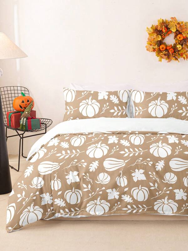 3 pièces/Set Housse de couette imprimée numériquement avec fantôme mignon et citrouille d'Halloween (1 housse de couette et 2 taies d'oreiller). Ensemble de literie doux et agréable pour la peau, pour toutes les saisons. Cadeau d'Halloween