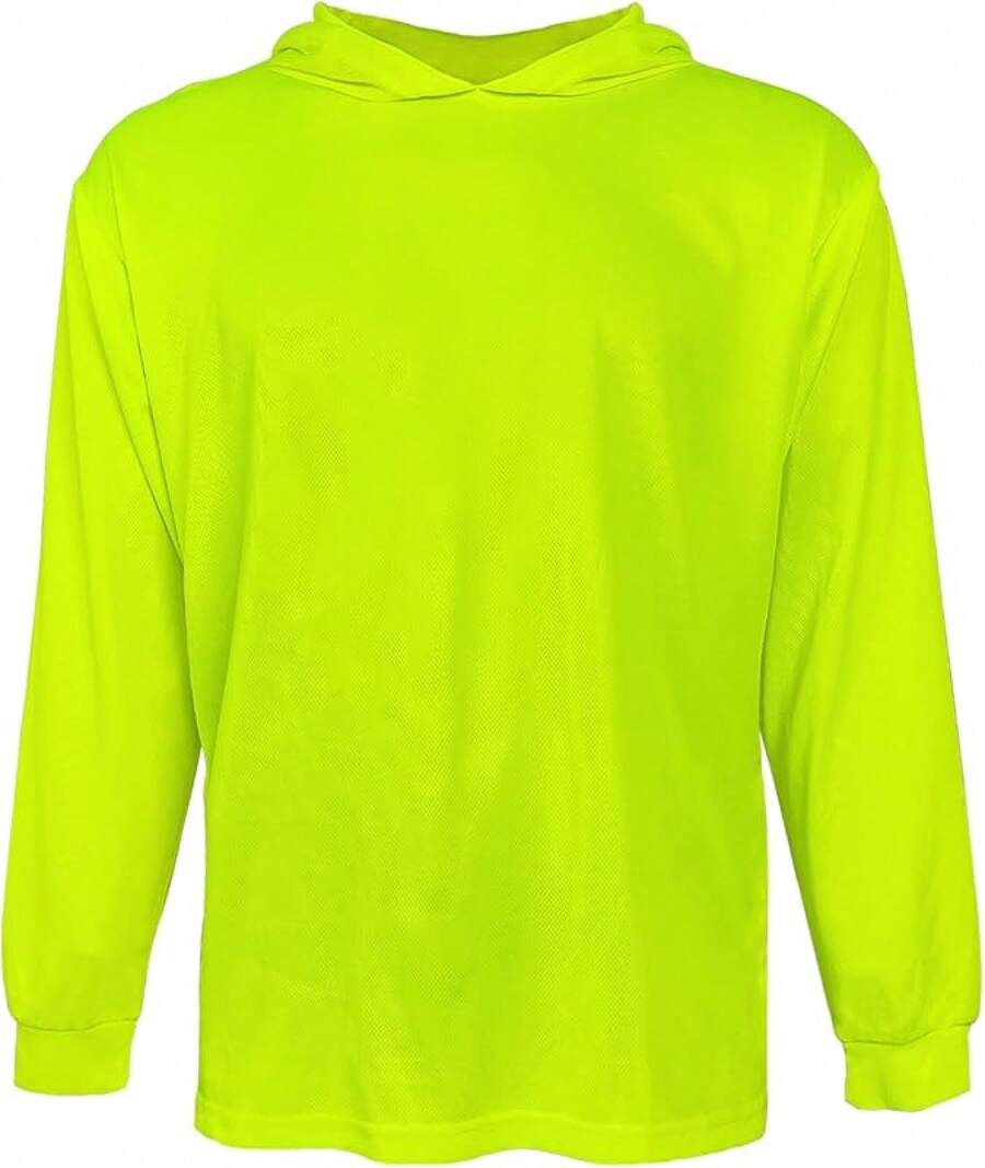 Hi Vis Safety Hoodie, High Visibility Shirts For Men, Long Sleeve, Construction Work Shirts With Sun Protective Hood - 安全黃 - 查看 1