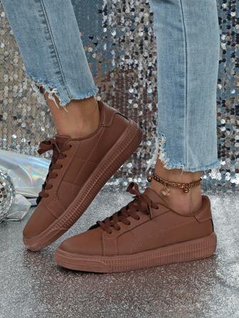 Women's Versatile Comfortable Brown Skateboard Shoes, Business Casual Shoes For Women, Suitable For Daily Commute, Outdoor Sports, Vacation, Flat Shoes