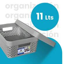 Caja organizadora paris con tapa plástico almacenamiento 11 litros organizador multiusos ropa juguetes papelería hogar practicidad cómodo fácil ordenar - Gris - Ver 8