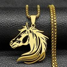Minimalistischer Cut Out Pferdekopf Halskette, Edelstahl in Gold, Silber, Schwarz, Unisex, Geschenk für Pferdeenthusiasten - Halskette - Übersicht 3