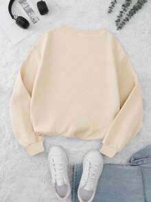 万圣节“圣诞夜惊魂”复古南瓜灯图案，女士秋季橙色印花卫衣，休闲宽松圆领长袖卫衣 - 彩色 - 查看 3