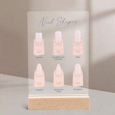 Acrylic Nail Shapes Display Board, Static Artwork Sign For Salon Counter Decor, Mannequin Finger Tips & Nail Shape Identification Guide