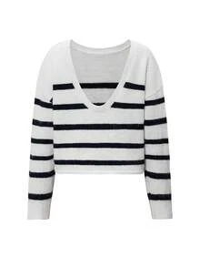 Suéter holgado de manga larga, sin espalda, de estilo informal y de vuelta al colegio con rayas, para mujer, de otoño e invierno de Just Masa