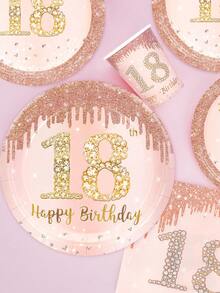 10 Stücke 18. Geburtstag Dekorationen für Prinzessin, Rosegold Geburtstags Party Dekorationen und Zubehör, inklusive Pappteller, Becher, Servietten, "Happy 18 Years" Geburtstags Party Geschirr Set für 18. Geburtstags Party Gastgeschenke