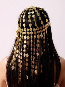 1 chiếc dây chuyền tóc tua rua dài kiểu Trung Đông bằng kim loại, phụ kiện tóc vàng nhiều lớp cầu kỳ kiểu cung đình cổ điển, thích hợp cho trang điểm khiêu vũ, phụ kiện đội đầu, trang sức đội đầu, dây chuyền đội đầu, dây cài tóc, đám cưới, phụ kiện tóc, cô dâu tương lai. - Nhiều màu - Xem 2
