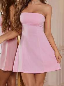 WOWDARK 女士夏季连衣裙，粉色，时尚无肩带 A 字简约优雅派对连衣裙，适合情人节、约会、聚会、派对、旅行、度假、海滩等场合，也适合婚礼等春季穿着。 - 粉色 - 查看 6