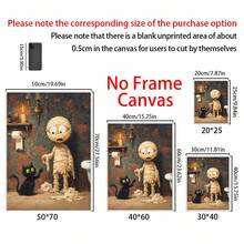 1PC Halloween Cat And Mummy Print, Funny Bathroom Decoration, Scary Halloween Decoration, Cat Lover Halloween Gift, Cat Litter Box Humor, Canvas Wall Art, Posters For Room, Home Decoration, Room Decoration Aesthetic, Room Decoration Stuff. Optional Frame