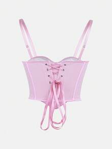 Apperloth A Y2K Sexy Pink Corset Boned Cami Tank Top For Women Mesh Grommet Eyelet Lace Up Back Backless Adjustable Straps Overbust Bustier Shapewear Crop Cute Going Out Tops Christmas Clothes Halloween Costumes - 粉色 - 查看 5