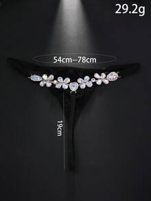 STONEFANS 1pc Rhinestone Flower Decor Sexy Fashionable Panty, Versatile Jewelry Accessory For Women, Suitable For Summer Beach, Y2K Style - STL2927 Silver AB - View 6