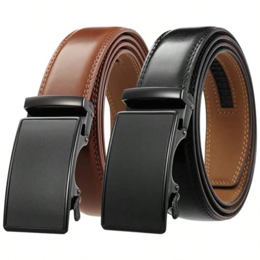 WOTOW 2 Pack Men's Ratchet Leather Belts Adjustable Buckle Belts Ideal For Father's Day Birthday Valentine's Day