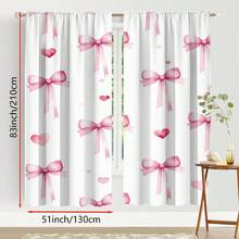 2pcs Set Pink Bow Print Light Filtering Curtains - Rod Pocket Design For Easy Hanging, Perfect For Bedroom, Living Room, Office Decor, Curtains For Living Room