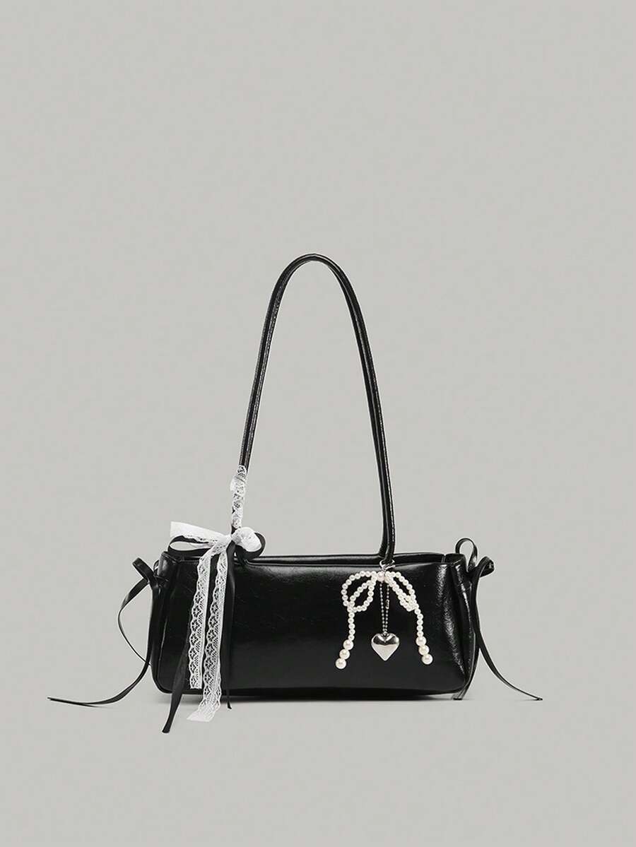 包包 女包 包包偏好 高级感 甜美酷炫芭蕾风 腋下包 女性小众设计 简约法棍单肩包 通勤百搭手提包 - 黑色 - 查看 1