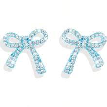 Bow Earrings For Women  Sparkly Rhinestone Chain Tassel Earrings Cute Ribbon Stud Earring Daily Party Jewerly Gifts Christmas Stocking Stuffers - A6: anting-anting pita biru - View 1