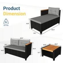 3-Piece Patio Furniture Set, All-Weather PE Rattan Outdoor Sectional With Storage Table, L Shape Outdoor Couch With Cushions, Small Wicker Patio Furniture For Balcony Garden