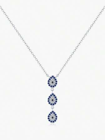 MODIAN 925 Sterling Silber Wassertropfen Blau CZ Anhänger Halskette Y-Stil Gliederkette Halskette für Frauen Edler Schmuck