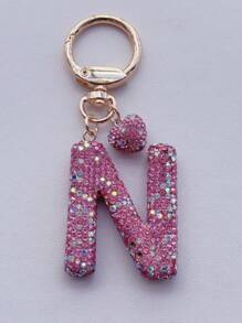 1 件粉色软陶瓷水钻镶嵌字母钥匙扣可爱个性吊坠女士包包配件汽车钥匙扣爱心装饰礼物送给妈妈和朋友情人节圣诞节万圣节配饰