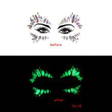 1 pieza Pegatina de joya facial que brilla en la oscuridad, resistente al agua y de larga duración, pegatina de tatuaje sexy y personalizado realista