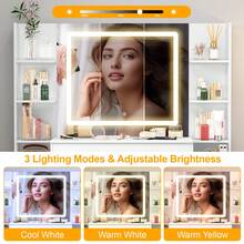 Extra Large Dressing Table W/LED Lights Mirror 7 Drawer White Vanity Makeup Desk - White - View 9