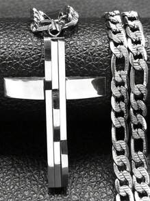 Luxury Layered Cross Pendant Necklace Men Accessories Stainless Steel Chain Male Necklaces Jewelry Gifts - Necklace - View 6