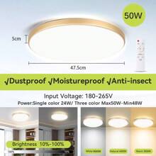 CANMEIJIA 1pc LED Ceiling Light With Remote Control, Dimmable 3-Color Changing, Suitable For Bathroom/Bedroom/Living Room/Study/Wardrobe/Kitchen/Hallway/Stairwell/Small Room, Choose Appropriate Size (30W/40W/50W) Based On Use Requirement - LED Remote Control Three-proof Ceiling Light - View 12