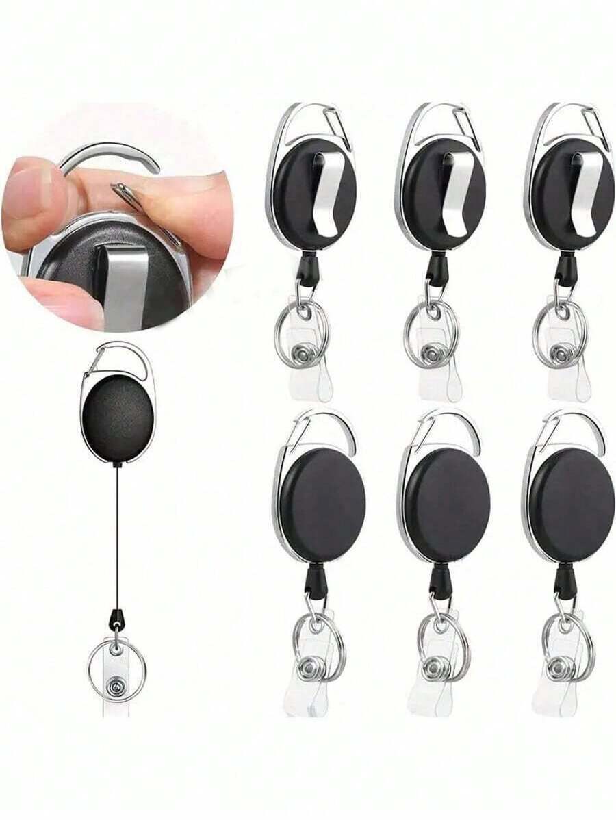 3/1 件高品质可伸缩徽章夹，可 360° 旋转，带腰带/登山扣，内置尼龙绳，钥匙链环，按扣和 PVC 身份带 - 适合多种徽章、卡片、票证和钱币汽车配件可爱哥特 Y2k 万圣节配件教师节 - 黑色 - 查看 1