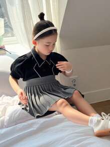 Dazy Kids 年轻女孩纯色松紧腰休闲毛衣和百褶迷你裙套装