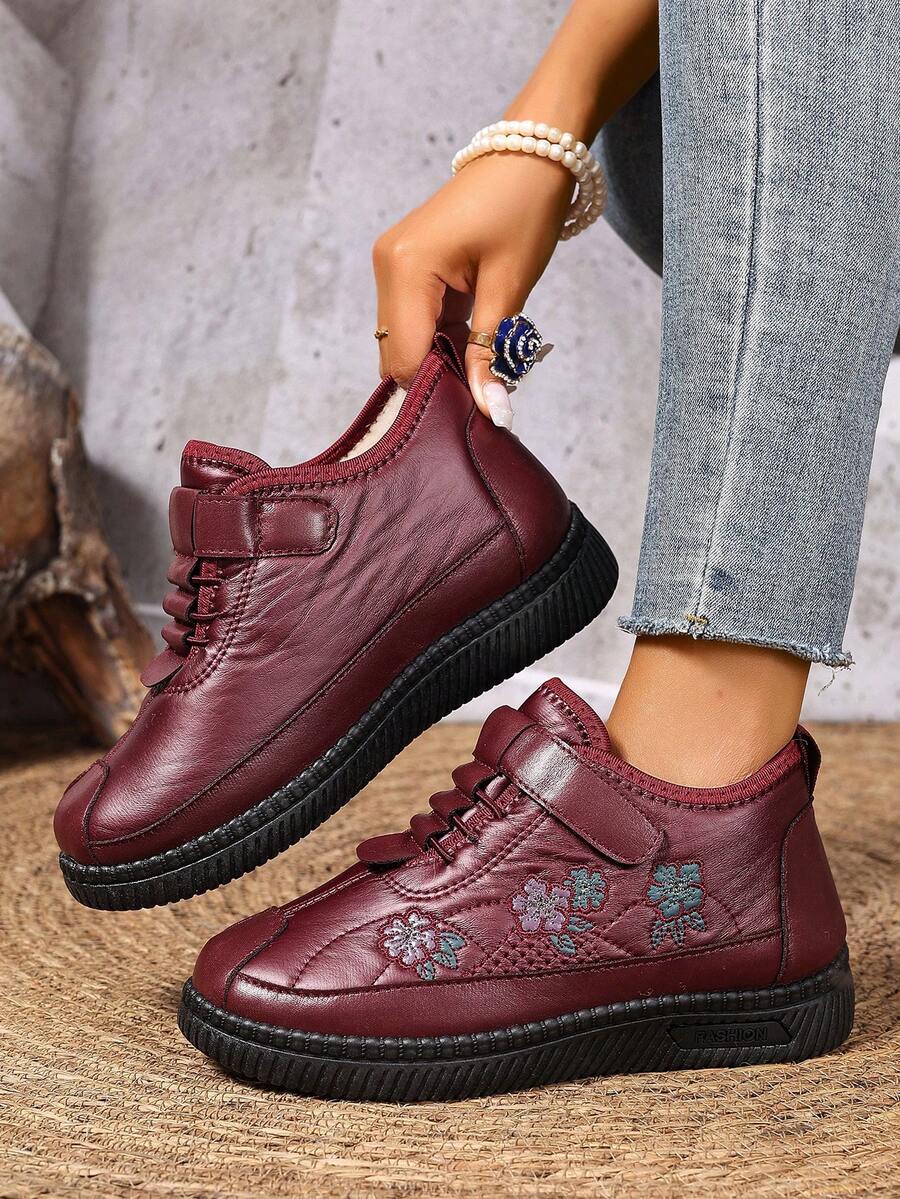 女士花纹魔术贴踝靴，休闲日常穿着，防水，防寒，防滑户外雪地靴，冬季新品