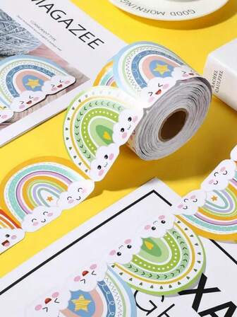 9.91meter Vitality Rainbow Cloud Billboard Frame - Bohemian Design With Colorful Rainbow, Hearts & Stars - Self-Adhesive Blackboard & Curtains For Classroom, Office, Home Decor - Durable Paper Material, Classroom Decorations For Teachers, Whimsical Design, Artistic Craftsmanship