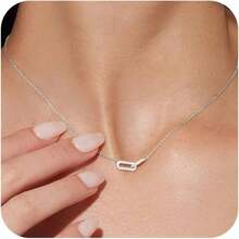 Gold Pendant Necklace For Women, Dainty Diamond Necklaces For Women Simple 14K Gold Plated Paperclip Choker Necklaces Cute Minimalist Open Oval Necklaces Gold Jewelry For Women Gifts - 銀+CZ迴紋針-銀色 - 查看 1