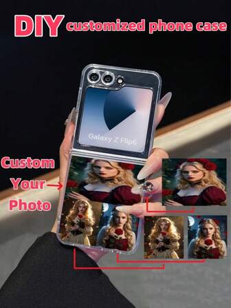 Anpassat 1-pack magnetiskt transparent vikbart telefonskal med personlig bild, gör-det-själv-magnetiskt TPU-telefonskydd, slät yta med tydlig bildkvalitet, en kreativ present till familj, vänner eller nära och kära, kompatibel med Galaxy Z Flip 3 4 5 6 7. Livsstilsfoton, parfoton, hobbyfoton kan alla anpassas till ditt önskade telefonskal, Galaxy Z Flip7-skal, kan anpassas med 3 foton,