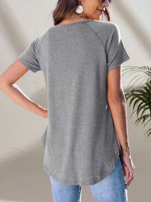 Women's Casual Simple Gray Round Neck Short Sleeve T-Shirt, Summer