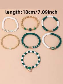 7Pcs/Set Game Day Stackable Sports Rugby Charm Bracelet Jewelry For Women Men - Perfect For Football Fans - Green - View 2
