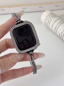 1PC Design Glitter Women's Zinc Alloy Double Row Rhinestone Watch Strap, Adjustable Length And Easy To Operate Adjustable Women's Watch Strap Compatible With Apple Watch 38/40/41/42/44/45/46/49mm, Suitable For Apple Watch Series Ultra/SE/10/9/8/7/6/5/4/3/2/1, Suitable For Giving Friends A Youthful And Fashionable Women's Smart Watch Strap (Strap Only, Watch And Case Not Included)