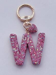 1 件粉色软陶瓷水钻镶嵌字母钥匙扣可爱个性吊坠女士包包配件汽车钥匙扣爱心装饰礼物送给妈妈和朋友情人节圣诞节万圣节配饰