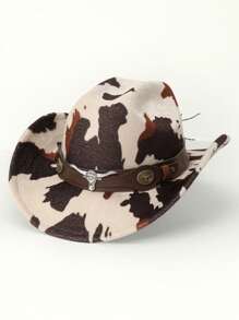 1 pièce Chapeau de cowboy unisexe avec motif de tête de taureau et de vache, convient pour les voyages, les sorties décontractées, les bars, les fêtes de cowboy et un usage quotidien