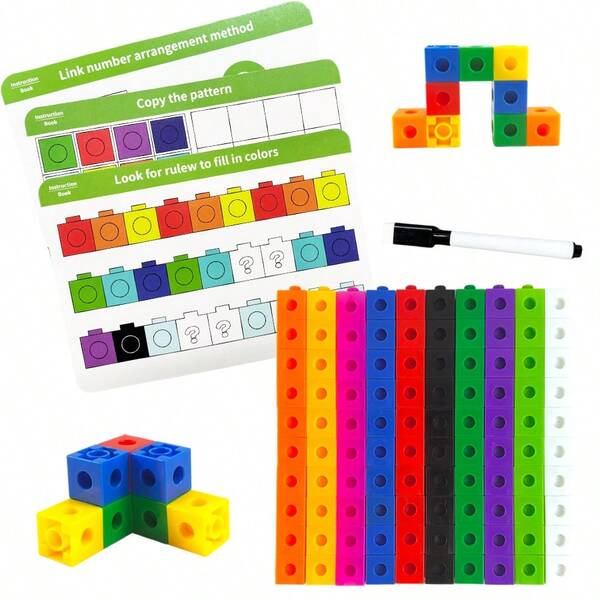 Children's Math Cube Learning Set, Educational Math Toys For Toddlers And Preschoolers, Interactive Counting Blocks, Math Teaching Tools With Activity Cards And Whiteboard Marker, Develop Early Math Skills, Early Childhood Intelligence Development Toys, STEM Toys, Children's Math Puzzle Game, Math Cube For Preschoolers, Back-To-School Gift For Preschoolers