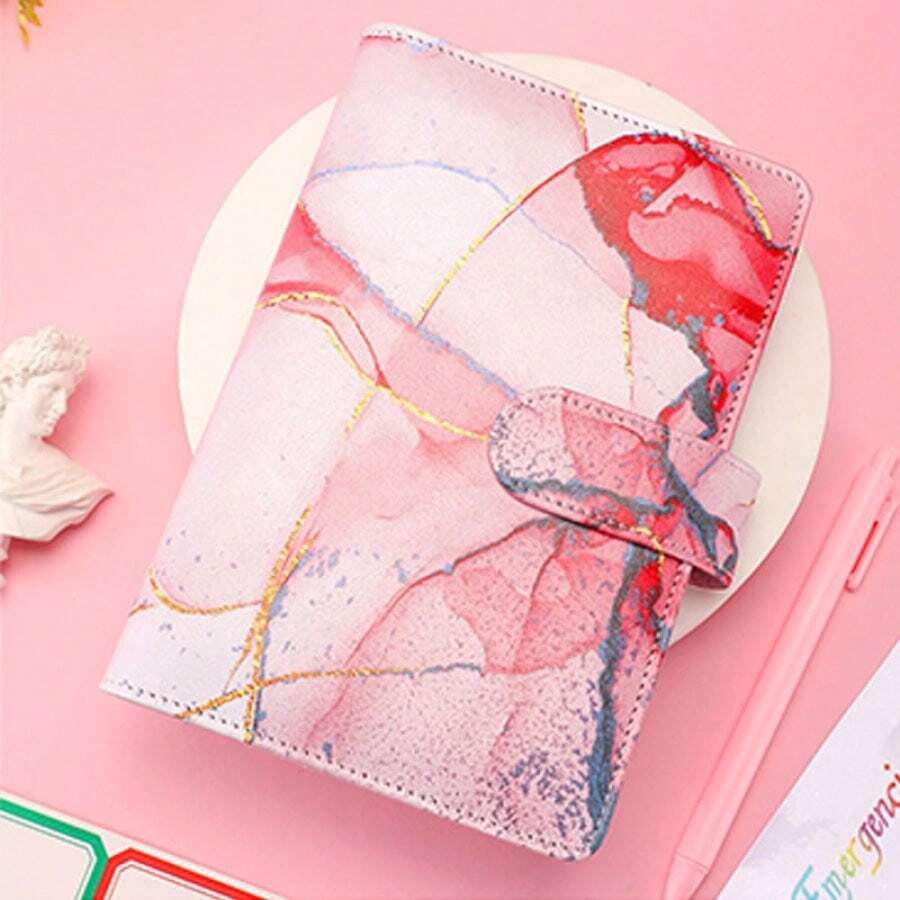 Savings Binder - Refillable Leather 6-Ring Binder With Magnetic Buckle Closure For Pens And Cards Storage - Pink - View 1