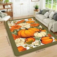 1pc Thanksgiving Rustic Pumpkin & Floral Print Holiday Doormat, Soft Non-Slip Absorbent Machine Washable Kitchen Mat, Festive Cozy Entryway Rug, Rectangular Low Pile Holiday Home Decor Mat For Living Room, Bedroom, Kitchen, Laundry Room, Bathroom