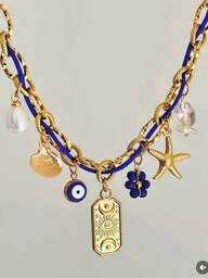 1 colar europeu e americano de luxo com pingente de flor, coração, estrela do mar e mau-olhado, feito à mão, versátil para uso diário, férias, presente