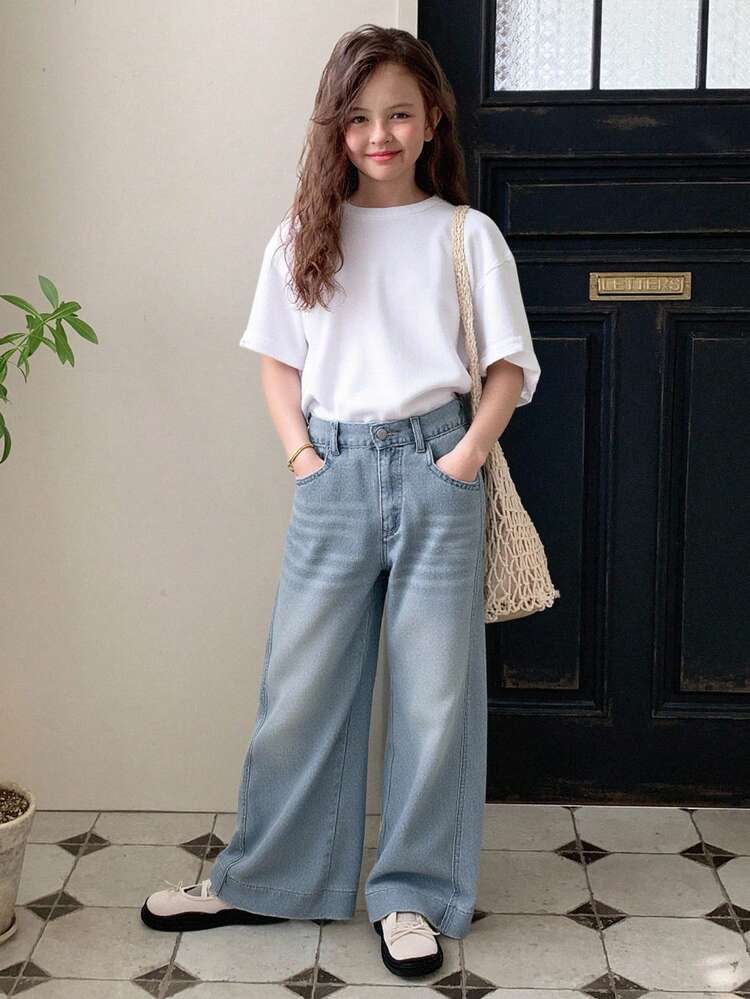 DAZY Tween Girl Casual Distressed Wide Leg Jeans,Back To School Clothes,Fall Clothes - Medium Wash - View 5