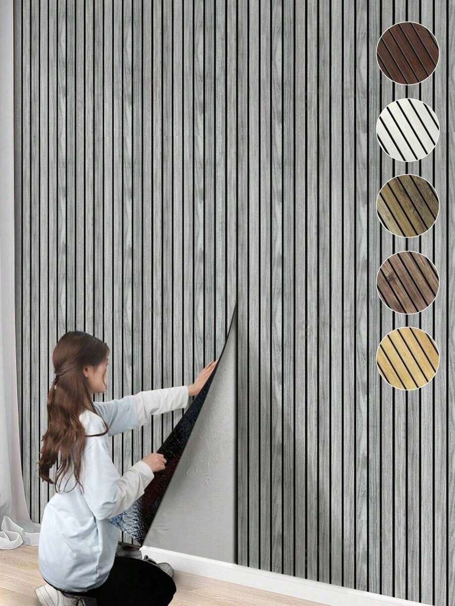 1卷3D仿木纹墙板，自粘乙烯基墙纸卷，适用于墙壁和天花板，易于剥离和粘贴墙贴，客厅、餐厅、办公室、卧室装饰