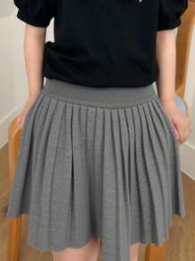 Dazy Kids 年轻女孩纯色松紧腰休闲毛衣和百褶迷你裙套装