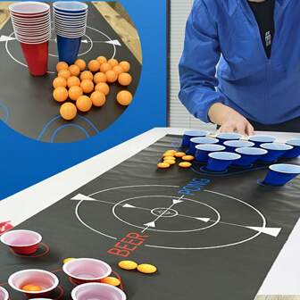 1pc Vibrant Beer Party Chessboard Tablecloth - Fun Adult Ping Pong Tablecloth - Perfect For Family Gatherings, Company Team Building, And Holiday Events - (You Will Need To Provide Your Own Cups And Ping Pong Balls)
