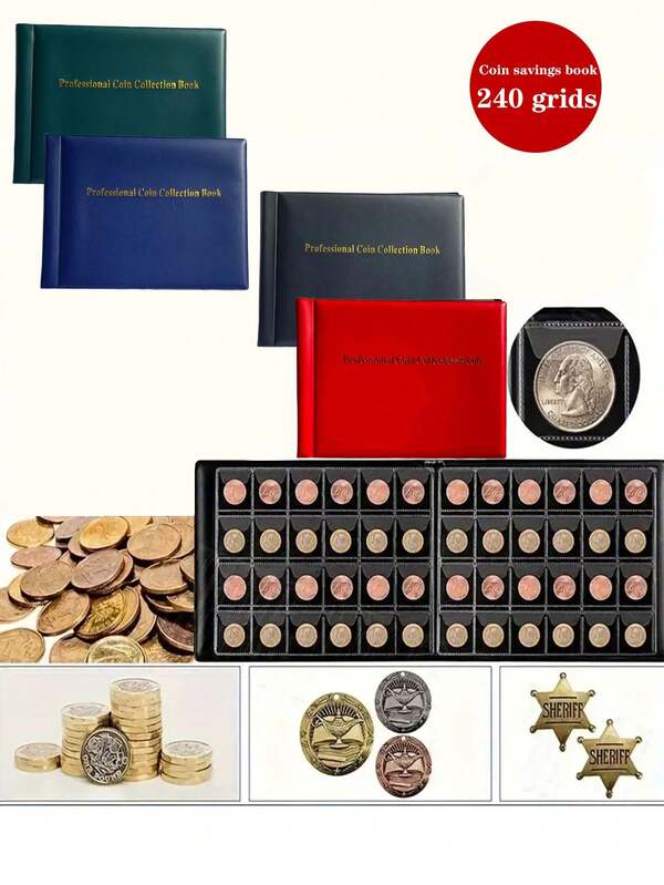 1 pezzo Album per collezione di monete da 240 slot, pagine trasparenti, adatto per medaglie, monete commemorative, collezione di valuta, può essere usato come regalo di compleanno, festa, Natale per la collezione di monete