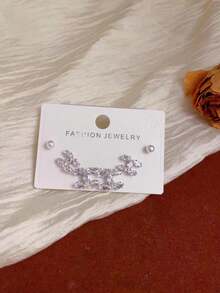 3对/套 优雅奢华925纯银仿珍珠字母CC耳钉，时尚女神个性化珠宝，适合日常佩戴，浪漫礼物 - 銀色 - 查看 1