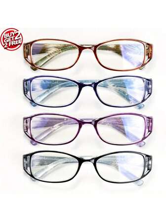 4 pièces Ensemble de lunettes de lecture - Lecteurs presbytiques pour femmes, monture rectangulaire multicolore, branches à motifs uniques pour une utilisation quotidienne au bureau pour hommes et femmes